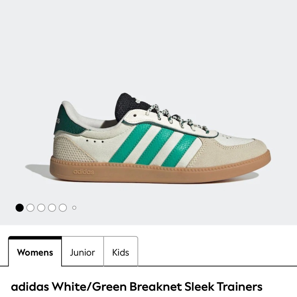 Adidas White & Green Breaknet Sneakers with Gum Sole